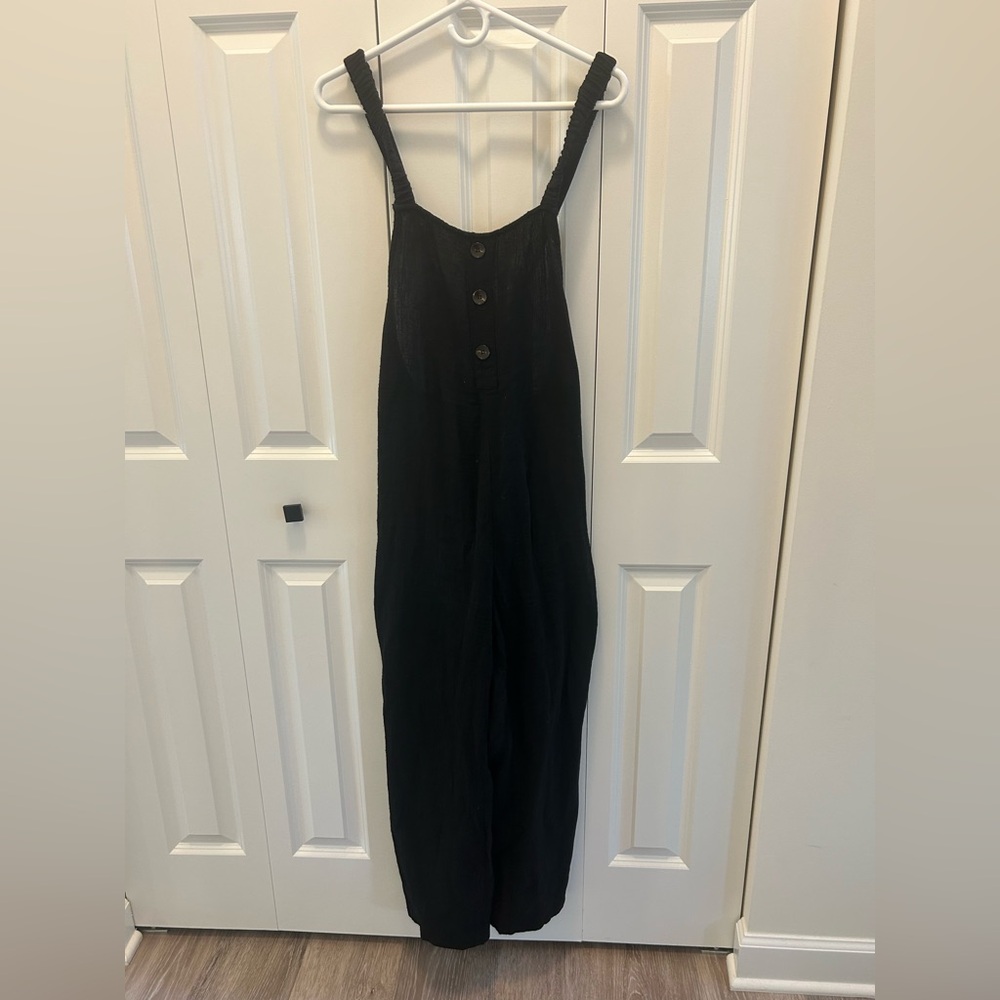 Hem & Thread Black Linen Overalls